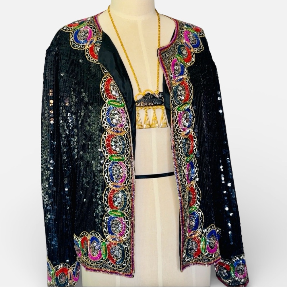 Embellished‎ Black Jacket with Multicolor Accents